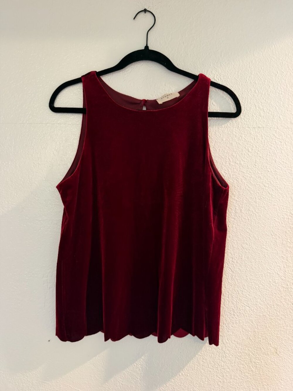 Everly Red Velvet Velour Tank with Scallop Hem, Size M